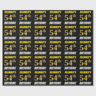 Schwarz, Imitate/Nachahmungs-Gold, "54. BIRTHDAY" Geschenkpapier