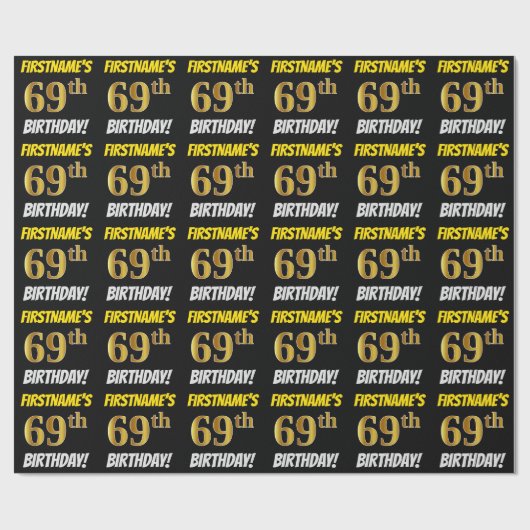 Schwarz, Imitate/Nachahmungs-Gold, "69. GEBURTSTAG Geschenkpapier (Flach)
