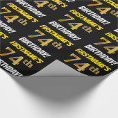 Schwarz, Imitate/Nachahmungs-Gold, "74. BIRTHDAY" Geschenkpapier (Ecke)