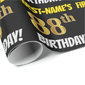 Schwarz, Imitate/Nachahmungs-Gold, "88. BIRTHDAY" Geschenkpapier (Rolleneckpunkt)