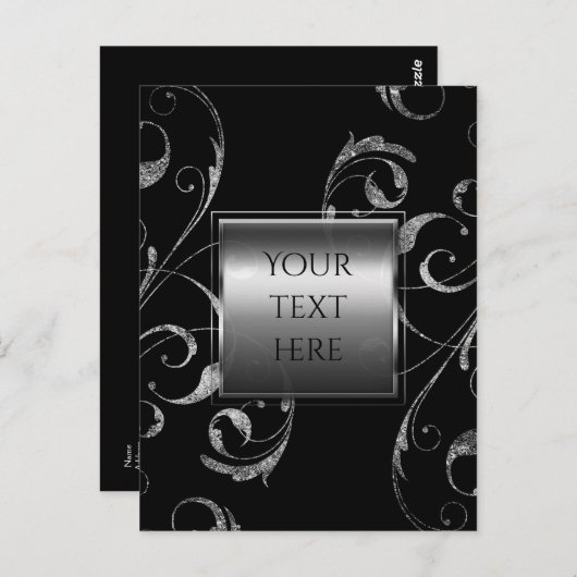 Schwarz & Imitate Silberglasflorensessel elegant Postkarte (Vorne/Hinten)