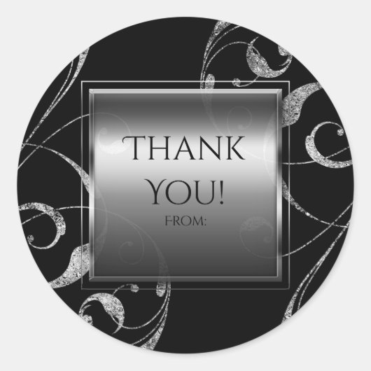 Schwarz & Imitate Silberglasflorensessel elegant Runder Aufkleber (Vorderseite)