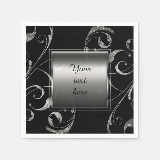 Schwarz & Imitate Silberglasflorensessel elegant Serviette (Vorderseite)