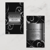 Schwarz & Imitate Silberglasflorensessel elegant Visitenkarte (Vorne/Hinten)