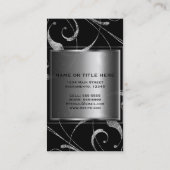 Schwarz & Imitate Silberglasflorensessel elegant Visitenkarte (Rückseite)