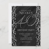Schwarz & Imitate Silberner Glitzer Glam 40 40. Ge Einladung (Vorderseite)