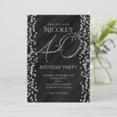 Schwarz & Imitate Silberner Glitzer Glam 40 40. Ge Einladung (Stehend Vorderseite)