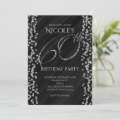 Schwarz & Imitate Silberner Glitzer Glam 60 60. Ge Einladung (Stehend Vorderseite)