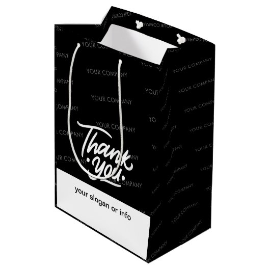 Schwarz | Individuelle Name Business Vielen Dank Mittlere Geschenktüte (Rückseite Schrägansicht)