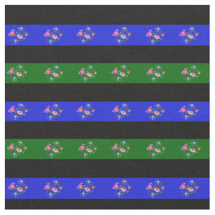 Schwarz, Inselgrün, königsblaue Blume Streifen Stoff
