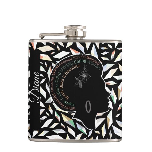 Schwarz ist schön Diamanten Vinyl Wrapped Flask Flachmann (Vorderseite)