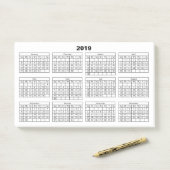Schwarz-Kalender 2019 auf Weiß Post-it Klebezettel (Auf Schreibtisch)