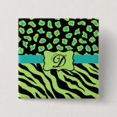 Schwarz, Kalkgrün und Türkis Zebra & Geparden Button (Vorderseite)