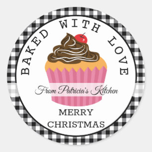 Schwarz Kariert gebacken mit Liebe Weihnachtskuche Runder Aufkleber
