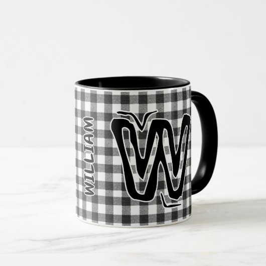 Schwarz Kariert (Name der antiken Monogramm) Vinta Tasse (VorderseiteRechts)