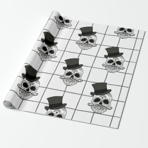 Schwarz Kariert, Skulls, Top-Hut Geschenkpapier