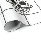 Schwarz Kariert, Skulls, Top-Hut Geschenkpapier (Rolleneckpunkt)