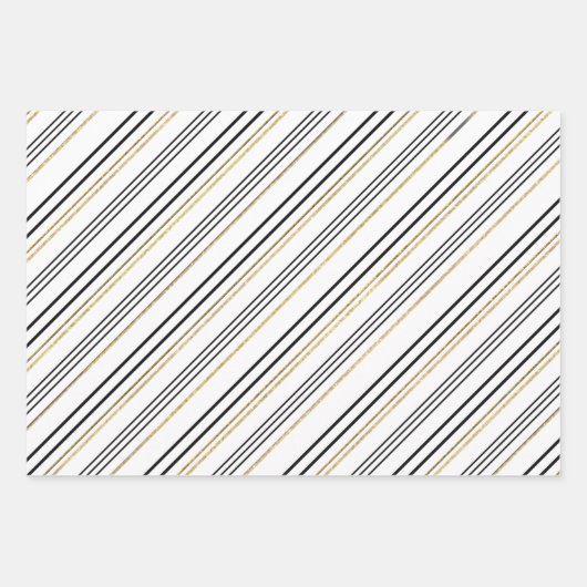 Schwarz, Kariert und weiß, Streifen und Schneefloc Geschenkpapier Set (Vorderseite 2)