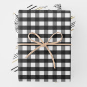 Schwarz, Kariert und weiß, Streifen und Schneefloc Geschenkpapier Set (Beispiel)