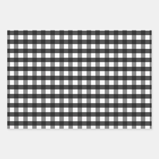 Schwarz, Kariert und weiß, Streifen und Schneefloc Geschenkpapier Set (Vorderseite)