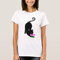 Schwarz-Kätzchen & rosa Blume