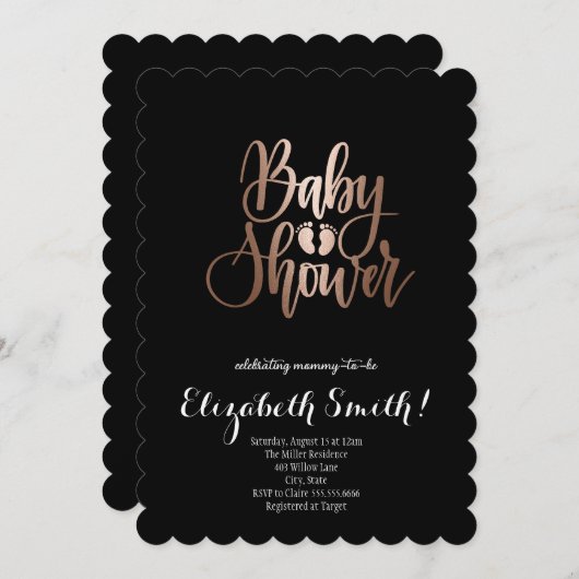 Schwarz, Kinderdusche Einladung (Vorne/Hinten)