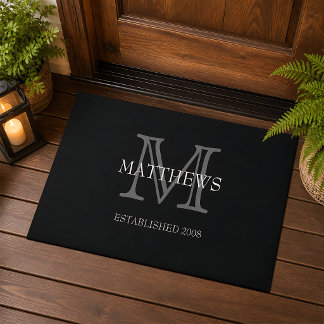 Schwarz Klassisches Monogramm und Name Fußmatte