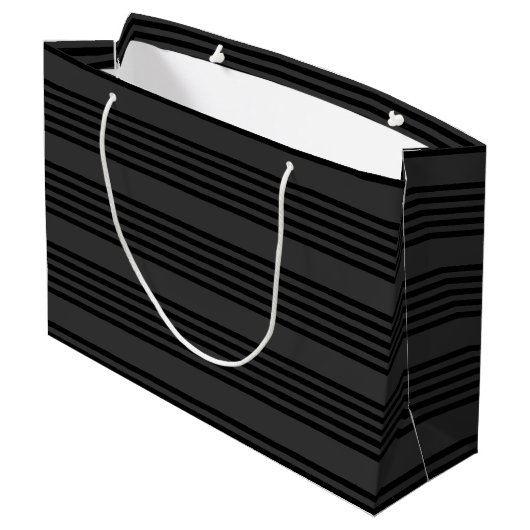 Schwarz-Kohle-Fünf-Streifen-Muster Große Geschenktüte (Rückseite Schrägansicht)