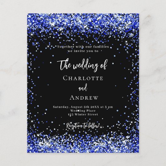 Schwarz Königlich Blau Einladung zur Hochzeit Flyer (Vorne)