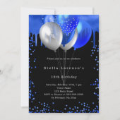 Schwarz-Königsblauer Ballon Foto Einladung (Vorderseite)