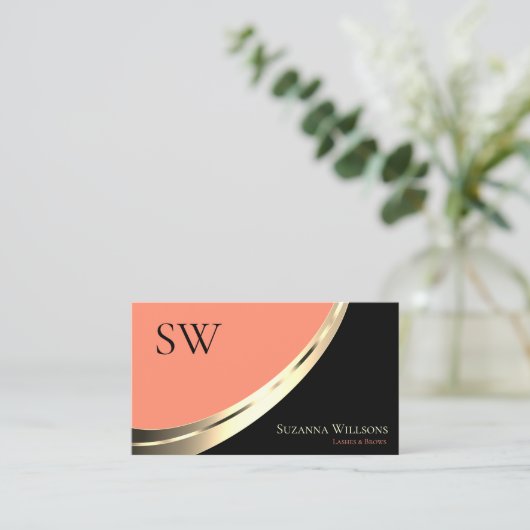 Schwarz-Korallengolddekor mit Monogramm und Foto Visitenkarte (Stehend Vorderseite)