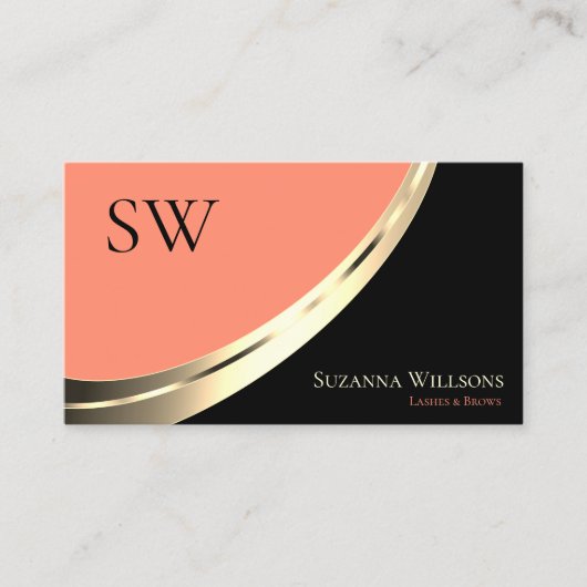 Schwarz-Korallengolddekor mit Monogramm und Foto Visitenkarte (Vorderseite)