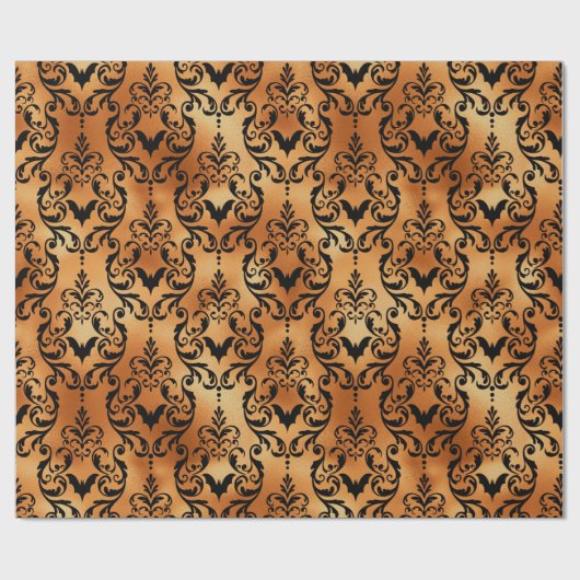 Schwarz-Kupfer-Halloween-Bat Damask Foil-Muster Geschenkpapier (Flach)