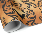 Schwarz-Kupfer-Halloween-Bat Damask Foil-Muster Geschenkpapier (Rolleneckpunkt)