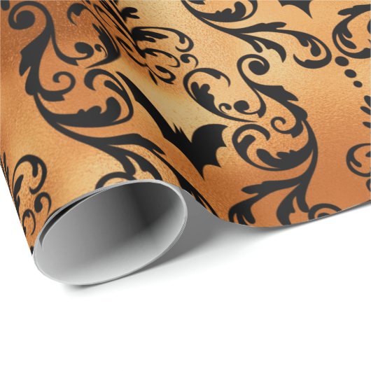 Schwarz-Kupfer-Halloween-Bat Damask Foil-Muster Geschenkpapier (Rolleneckpunkt)