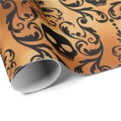 Schwarz-Kupfer-Halloween-Schädel-Damastrommel Geschenkpapier (Rolleneckpunkt)