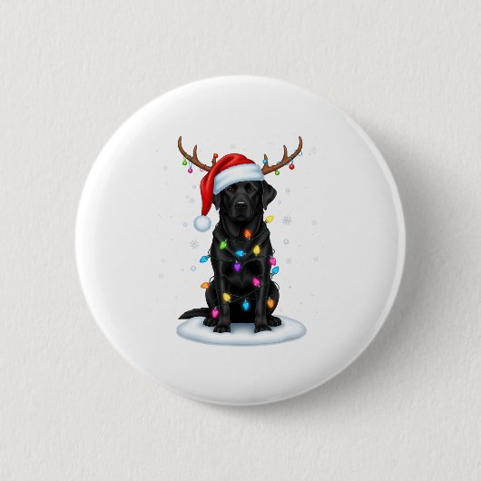 Schwarz Lab Labrador Weihnachten Hund Rentier Lich Button (Vorderseite)