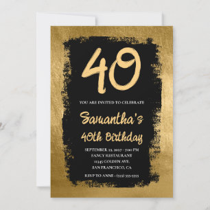 Schwarz lackiert zum 40. Geburtstag Gold Einladung