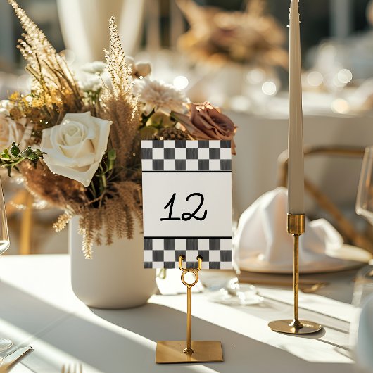 Schwarz lackierte Schachbrettmuster-Hochzeit Tischnummer