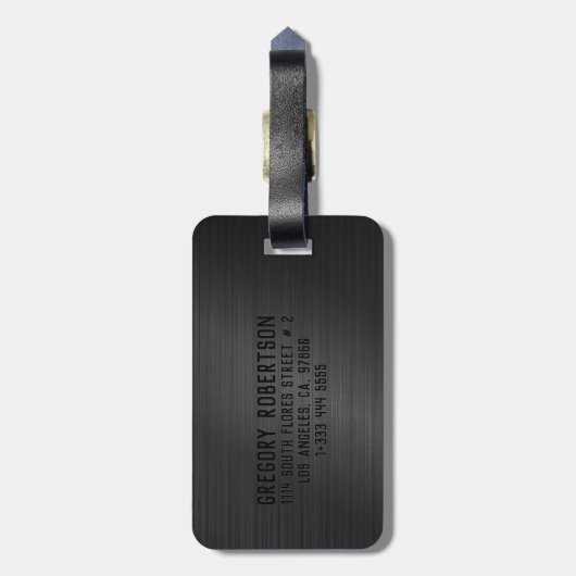 Schwarz lackierte Textur aus einfarbigem Aluminium Gepäckanhänger (Rückseite vertikal)