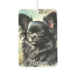 Schwarz Langhaar Chihuahua in Aquarell Autolufterfrischer
