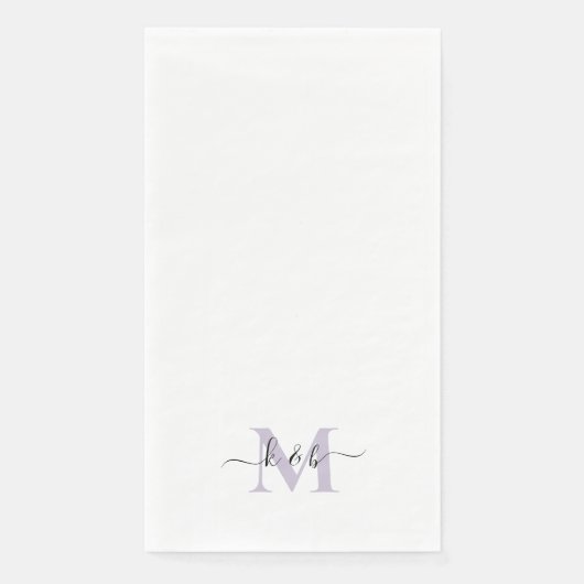 Schwarz & Lavendel Monogram Swash Script weiß Serviette (Vorderseite)