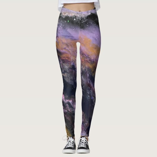 Schwarz-, Lavendel-u. Pfirsich-Leggings - "Galaxie Leggings (Vorderseite)