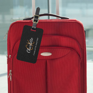 Schwarz-Leder-weiße Monogramm-Bezeichnung Gepäckanhänger