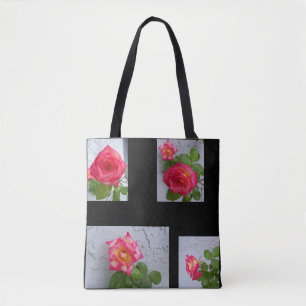 Schwarz-Leinwand-Totbeutel mit Rose in Volldruck Tasche
