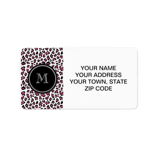 Schwarz-Leopard-Farbdruck in rosa Schwarz mit Mono Adressaufkleber (Vorne)