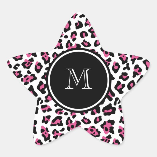 Schwarz-Leopard-Farbdruck in rosa Schwarz mit Mono Stern-Aufkleber (Vorderseite)