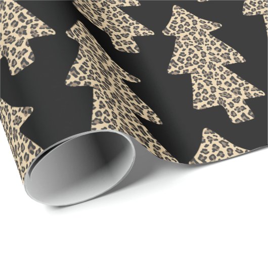Schwarz-Leopard-Tier Weihnachtsbaum drucken Geschenkpapier (Rolleneckpunkt)