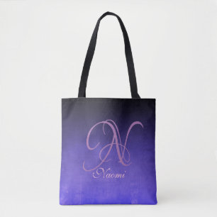 Schwarz Lila Blau stilvolle rustikale Monogramm Tasche