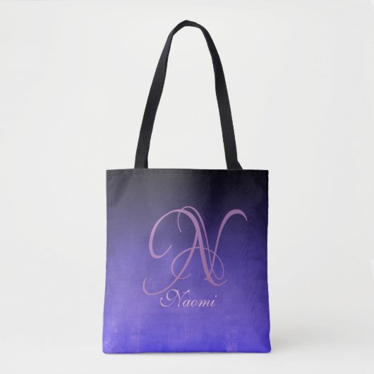 Schwarz Lila Blau stilvolle rustikale Monogramm Tasche (Vorderseite)